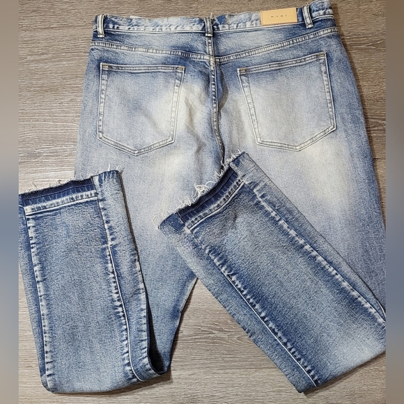 MNML Mens Flare Distressed Button fly Jeans Size 38 - Picture 3 of 6